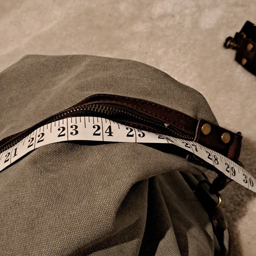 Rugged Canvas Duffel Bag Distressed Grey Brown Faux Leather Weekender Travel NEW